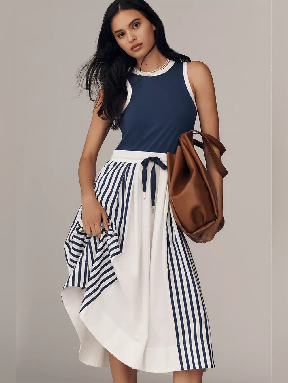 Anthropologie Daily Practice Drawstring Twofer Midi Dress